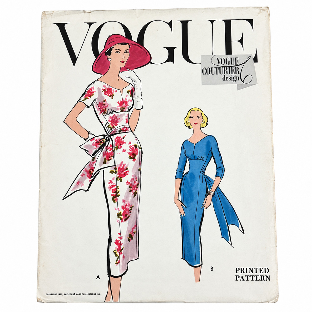 Vintage 1957 Vogue Couturier Design Dress Pattern 969 Size 12 Bust 32 with Label